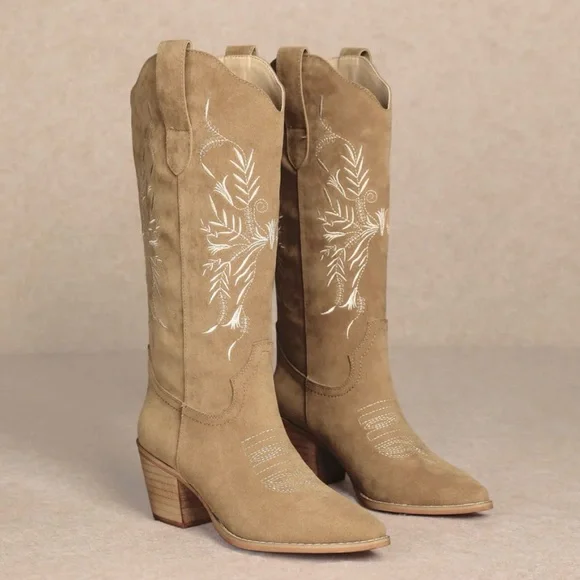 The Flora Taupe Suede Western Boots - Picture 1 of 7